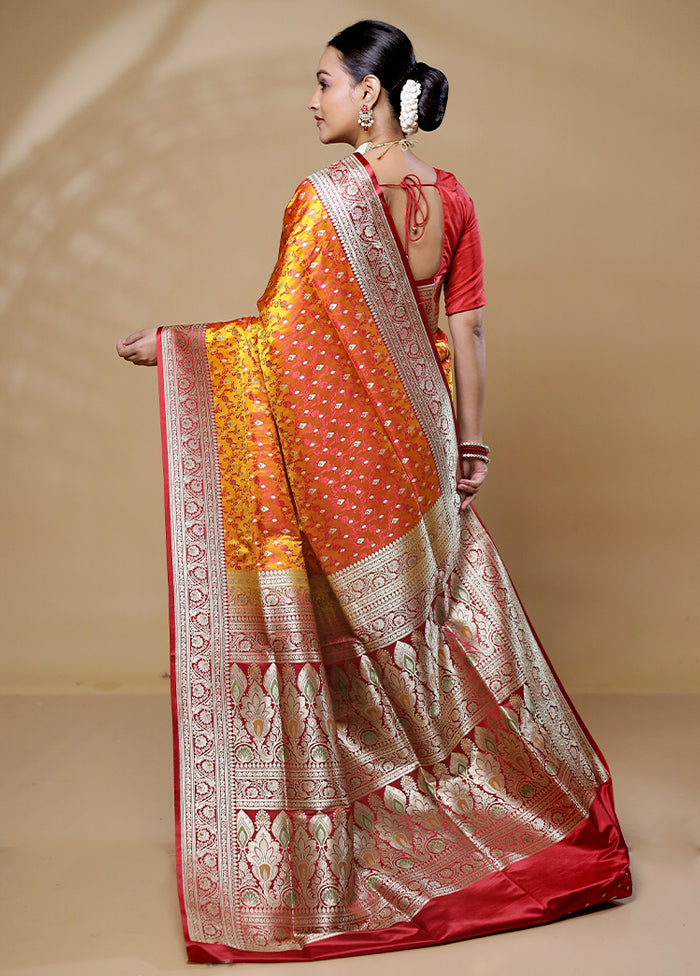 Yellow Handloom Tanchoi Pure Silk Saree With Blouse Piece