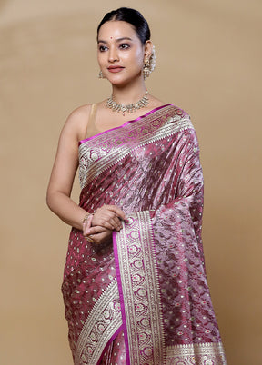 Purple Handloom Tanchoi Pure Silk Saree With Blouse Piece