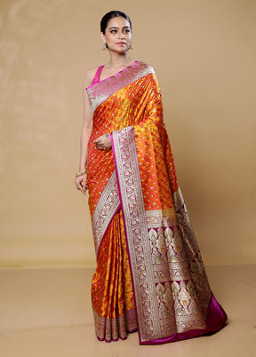 Orange Handloom Tanchoi Pure Silk Saree With Blouse Piece