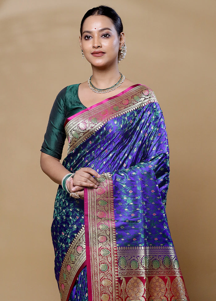 Blue Handloom Tanchoi Pure Silk Saree With Blouse Piece