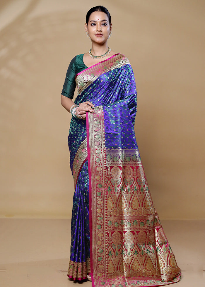 Blue Handloom Tanchoi Pure Silk Saree With Blouse Piece