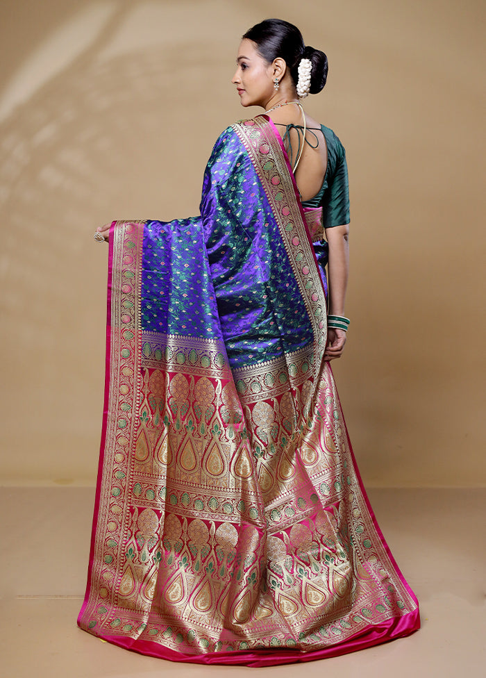 Blue Handloom Tanchoi Pure Silk Saree With Blouse Piece