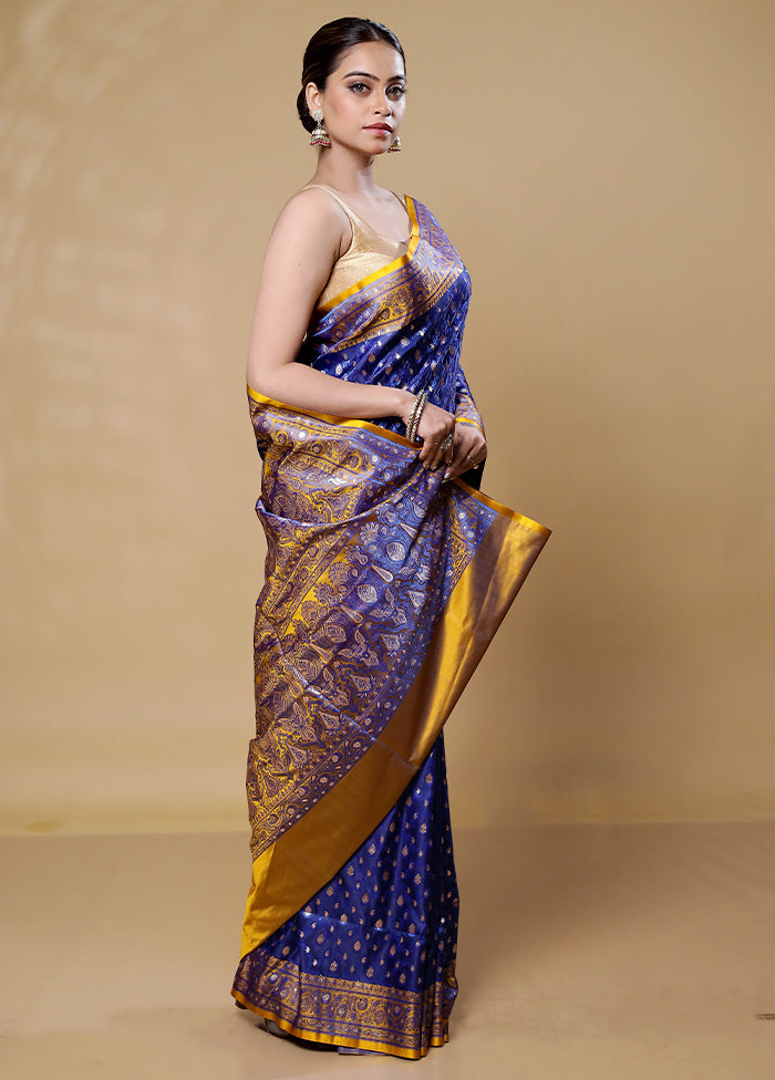 Blue Tanchoi Silk Saree With Blouse Piece