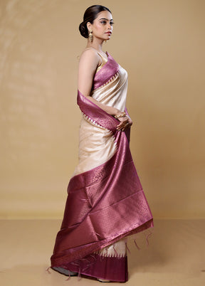 White Tussar Silk Saree With Blouse Piece