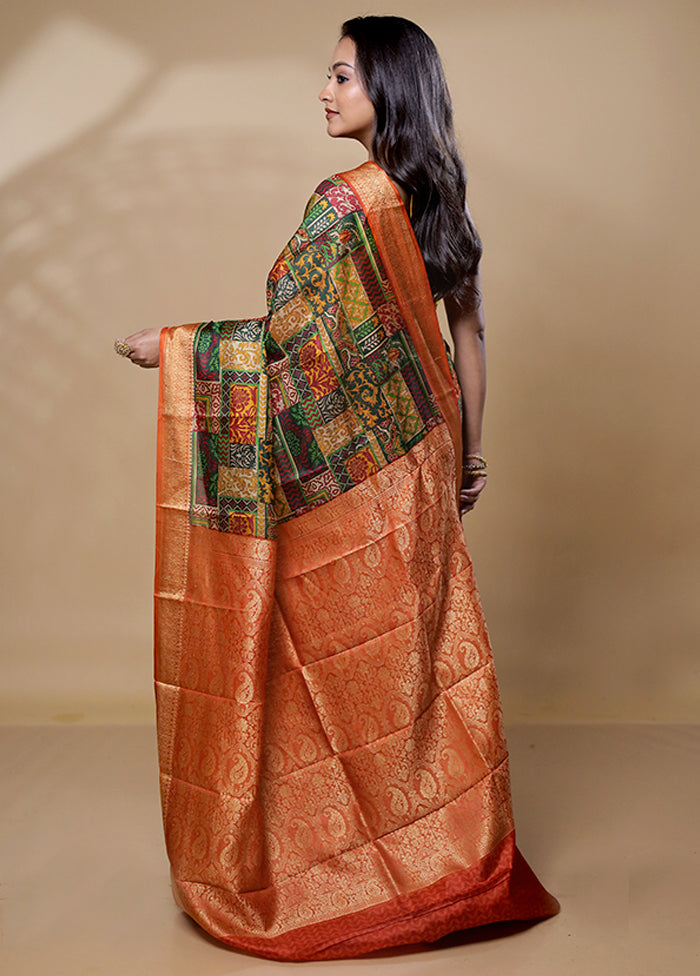 Yellow Printed Pure Silk Saree With Blouse Piece