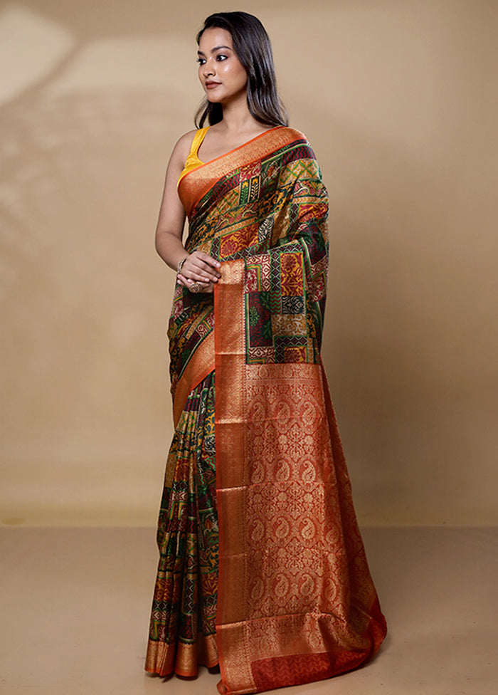 Yellow Printed Pure Silk Saree With Blouse Piece
