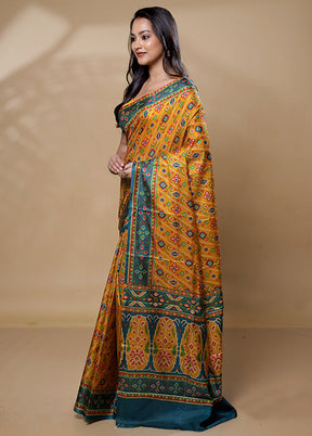 Yellow Printed Pure Silk Saree Without Blouse Piece