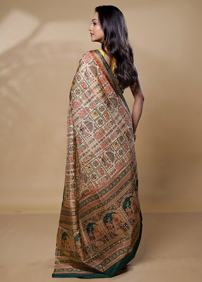 Cream Printed Pure Silk Saree Without Blouse Piece