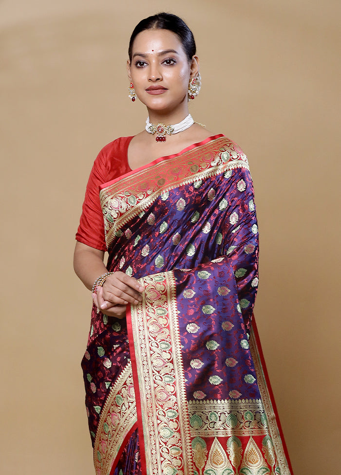 Purple Handloom Tanchoi Pure Silk Saree With Blouse Piece