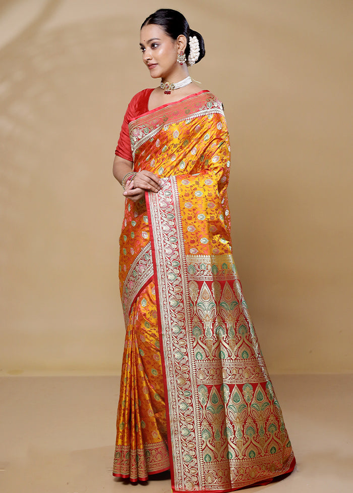 Yellow Handloom Tanchoi Pure Silk Saree With Blouse Piece