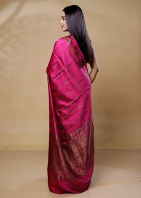 Pink Handloom Tussar Pure Silk Saree With Blouse Piece