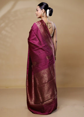 Purple Handloom Tussar Pure Silk Saree With Blouse Piece