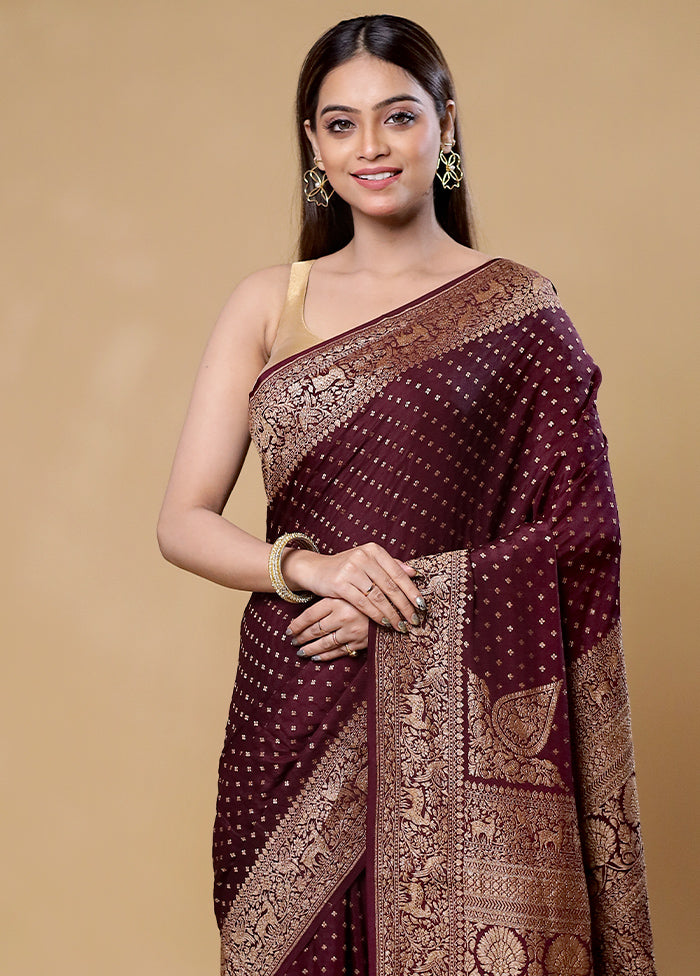 Brown Handloom Pure Georgette Saree With Blouse Piece