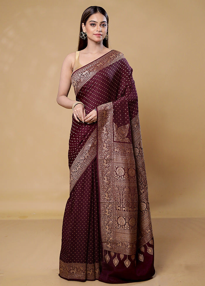 Brown Handloom Pure Georgette Saree With Blouse Piece