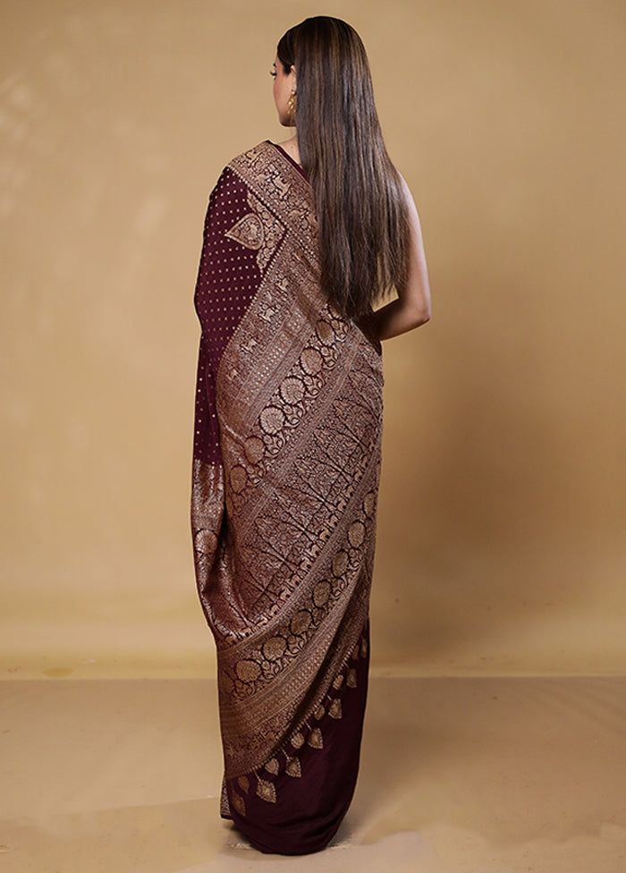 Brown Handloom Pure Georgette Saree With Blouse Piece