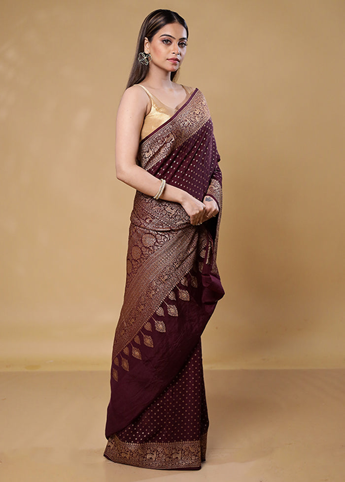 Brown Handloom Pure Georgette Saree With Blouse Piece