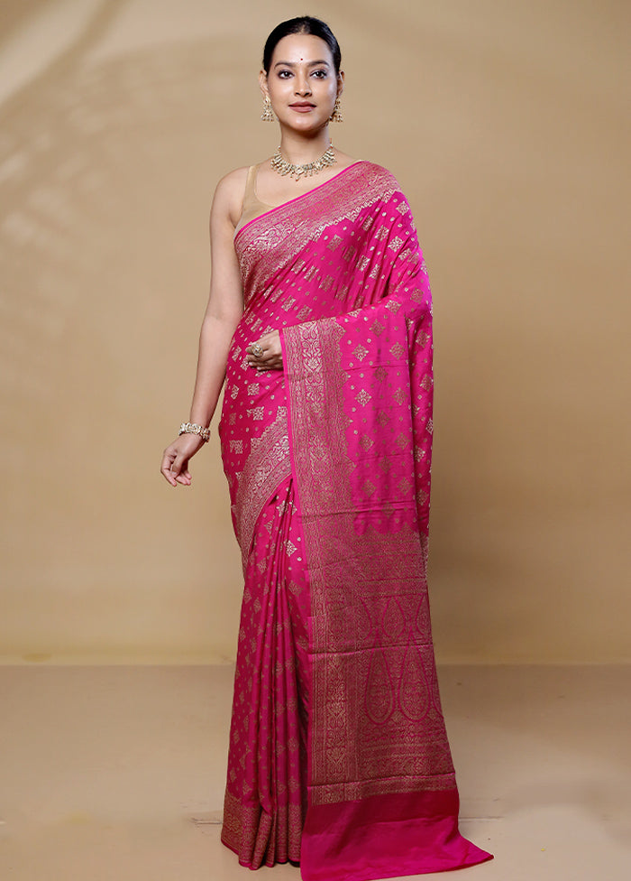 Pink Handloom Pure Georgette Saree With Blouse Piece