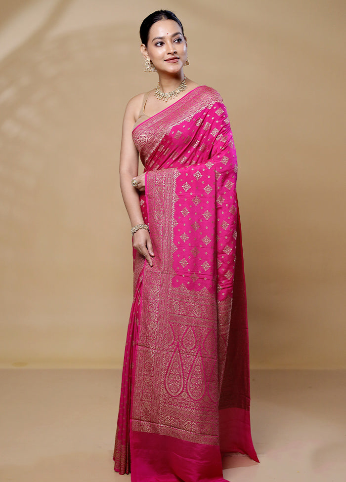 Pink Handloom Pure Georgette Saree With Blouse Piece