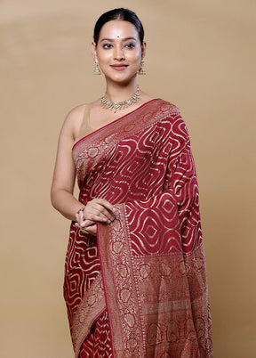 Maroon Handloom Pure Georgette Saree With Blouse Piece