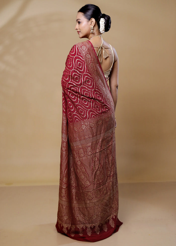 Maroon Handloom Pure Georgette Saree With Blouse Piece