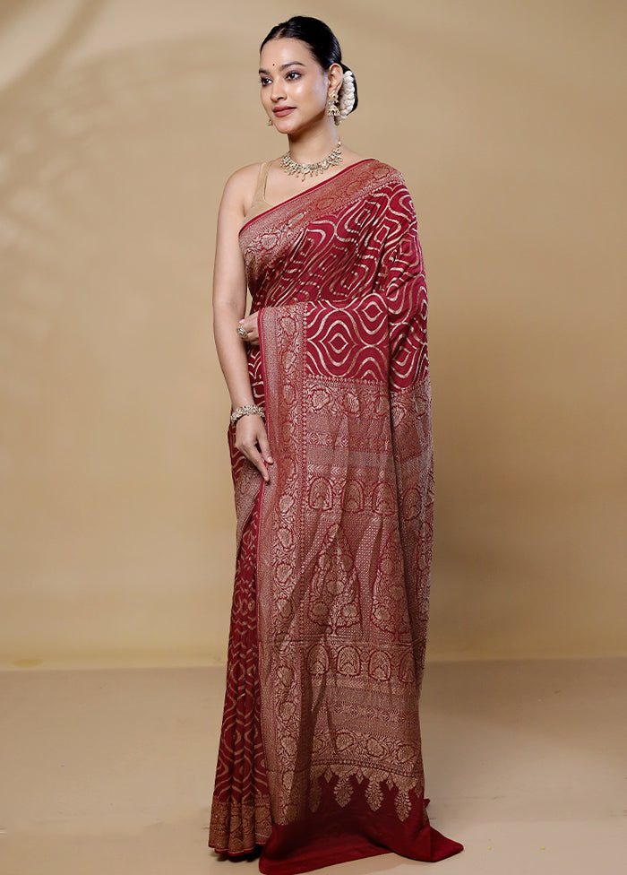 Maroon Handloom Pure Georgette Saree With Blouse Piece