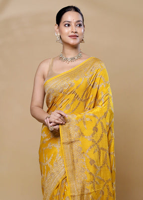 Yellow Handloom Pure Georgette Saree With Blouse Piece