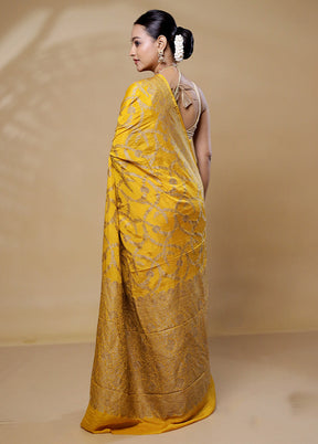 Yellow Handloom Pure Georgette Saree With Blouse Piece