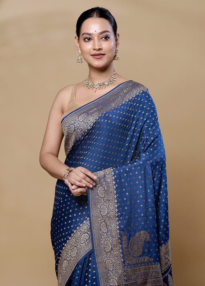 Blue Handloom Pure Georgette Saree With Blouse Piece