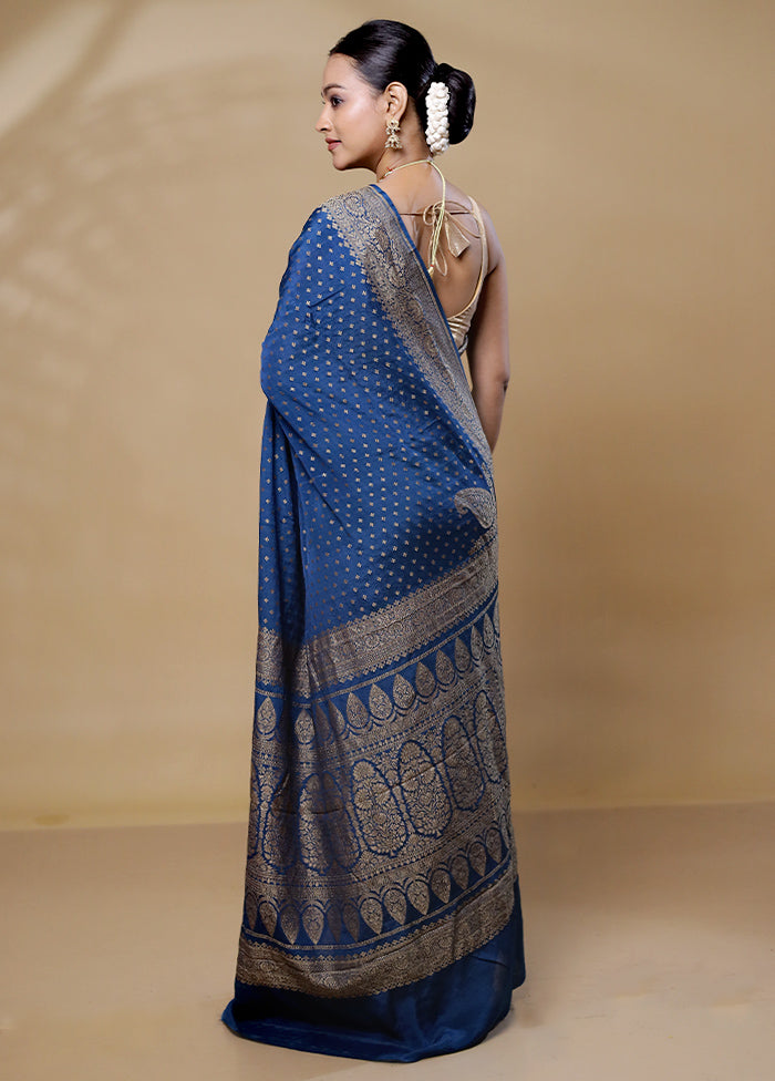 Blue Handloom Pure Georgette Saree With Blouse Piece