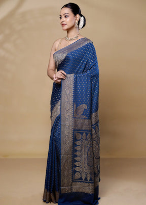 Blue Handloom Pure Georgette Saree With Blouse Piece