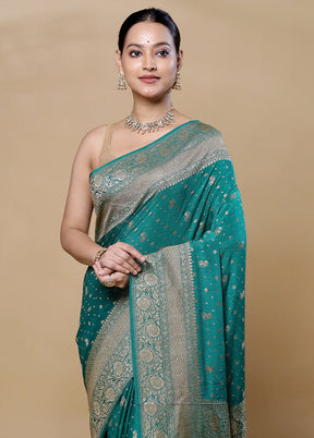 Green Handloom Pure Georgette Saree With Blouse Piece