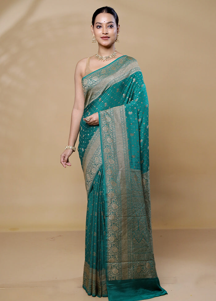 Green Handloom Pure Georgette Saree With Blouse Piece