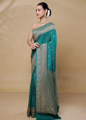 Green Handloom Pure Georgette Saree With Blouse Piece