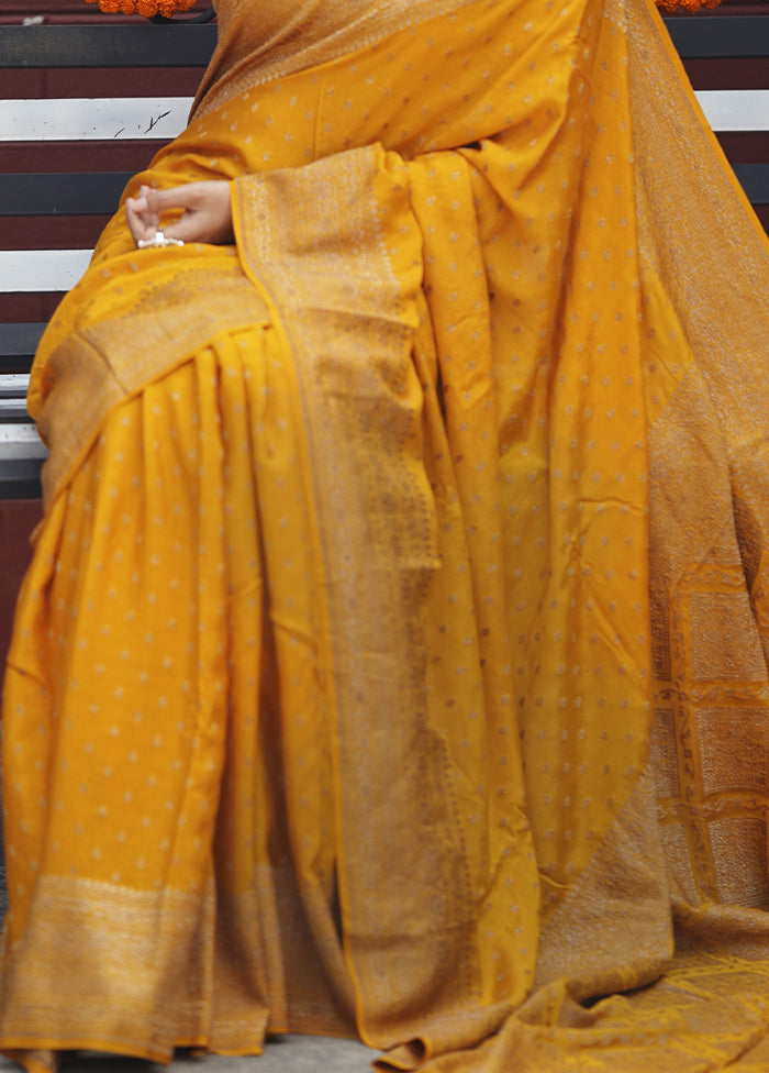 Yellow Handloom Pure Georgette Saree With Blouse Piece