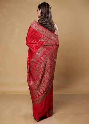 Red Handloom Pure Georgette Saree With Blouse Piece