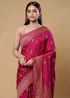 Pink Handloom Pure Georgette Saree With Blouse Piece