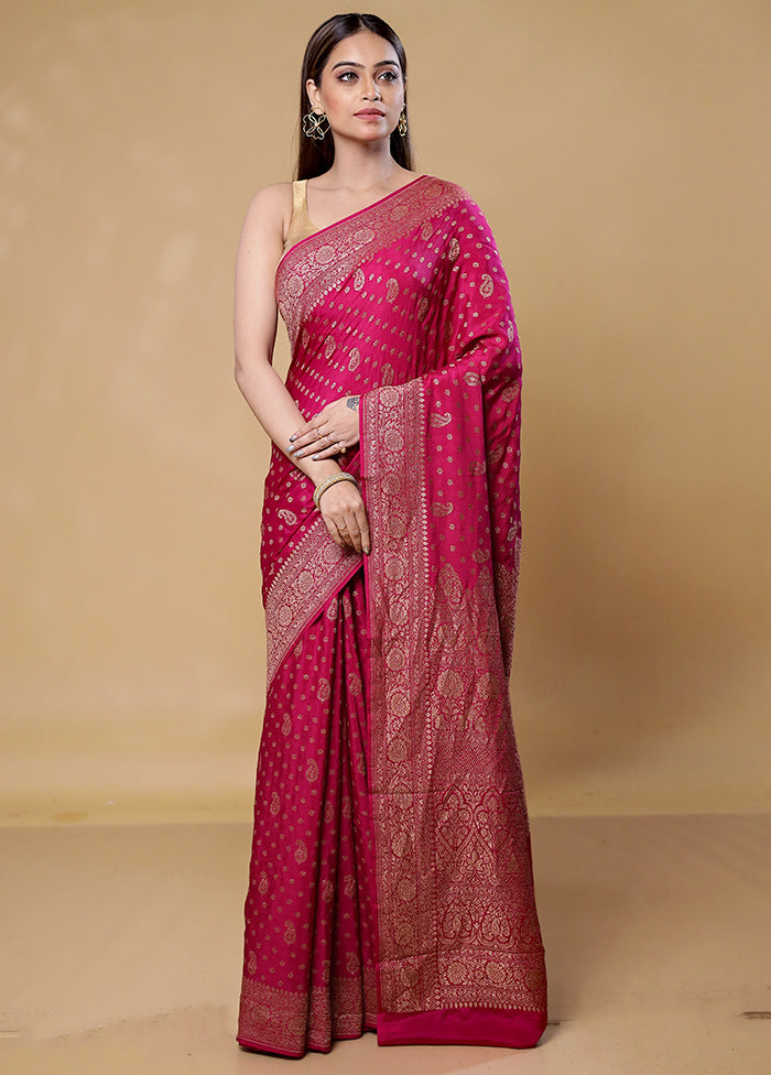 Pink Handloom Pure Georgette Saree With Blouse Piece