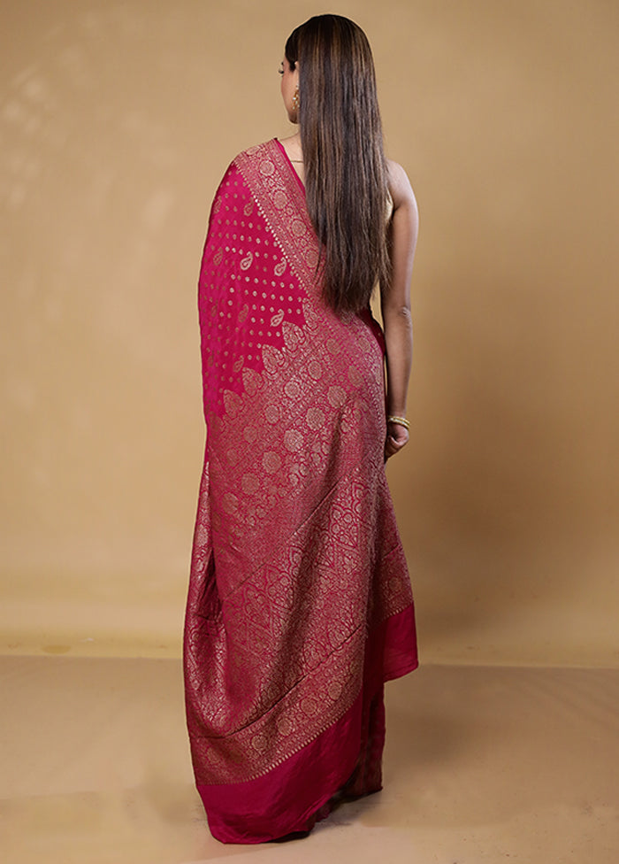 Pink Handloom Pure Georgette Saree With Blouse Piece