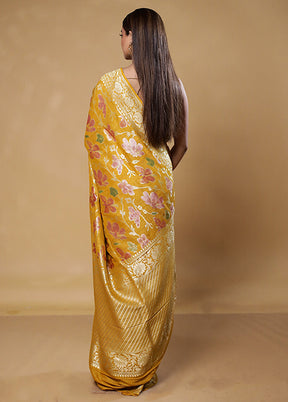 Yellow Handloom Tussar Pure Silk Saree With Blouse Piece