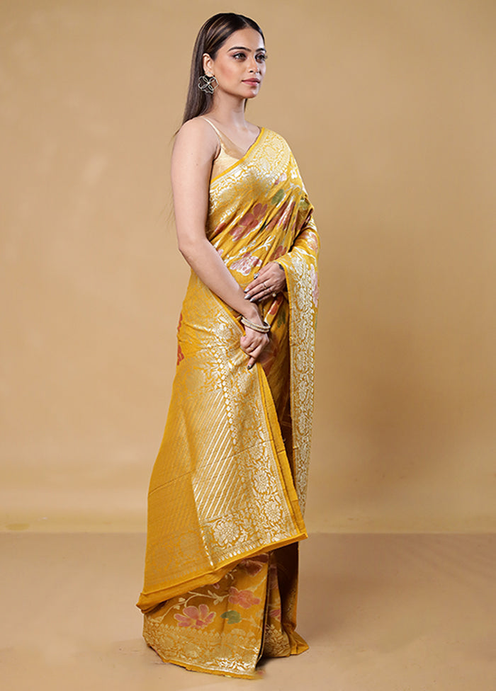 Yellow Handloom Tussar Pure Silk Saree With Blouse Piece