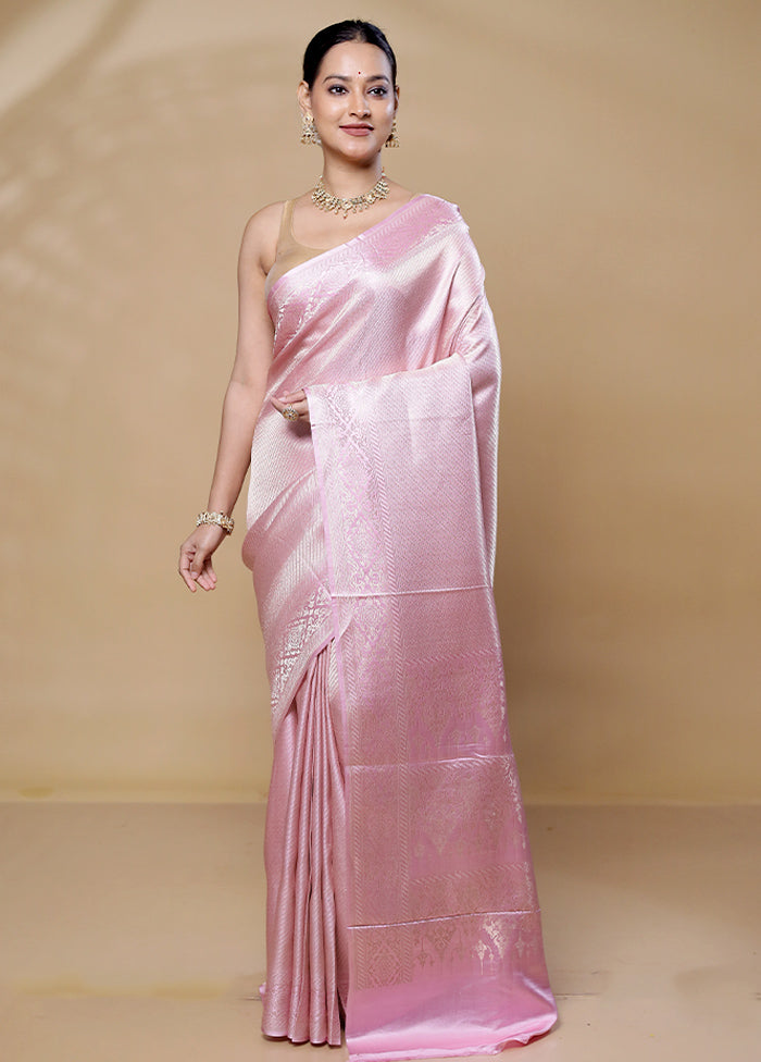 Pink Handloom Katan Pure Silk Saree With Blouse Piece