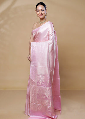 Pink Handloom Katan Pure Silk Saree With Blouse Piece