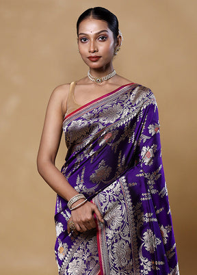 Purple Handloom Katan Pure Silk Saree With Blouse Piece