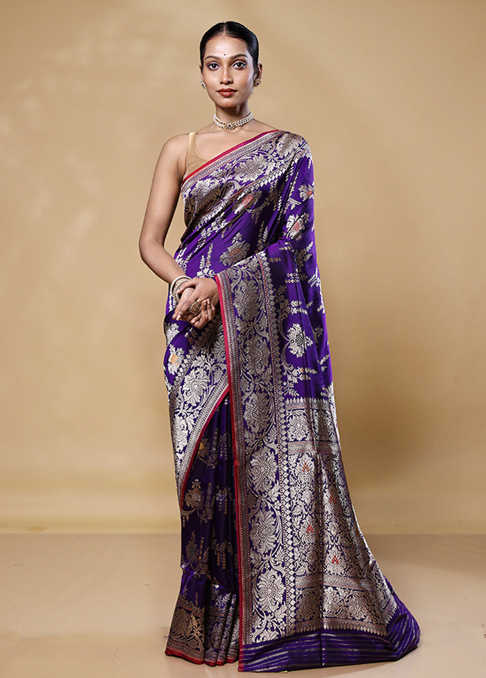 Purple Handloom Katan Pure Silk Saree With Blouse Piece