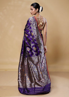 Purple Handloom Katan Pure Silk Saree With Blouse Piece