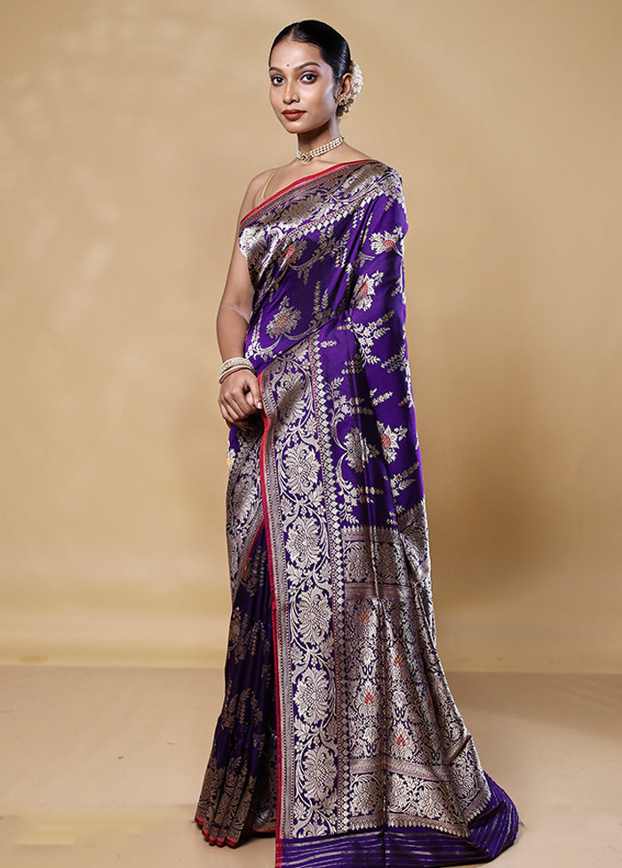 Purple Handloom Katan Pure Silk Saree With Blouse Piece