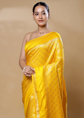 Yellow Dupion Silk Saree With Blouse Piece