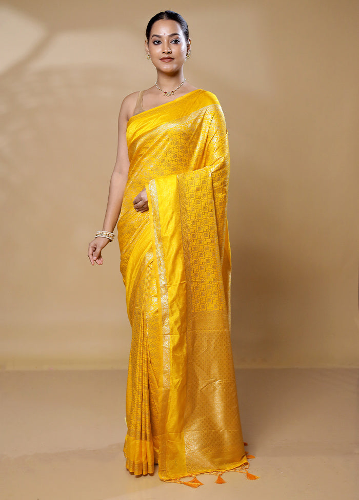 Yellow Dupion Silk Saree With Blouse Piece