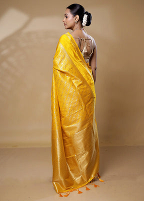 Yellow Dupion Silk Saree With Blouse Piece