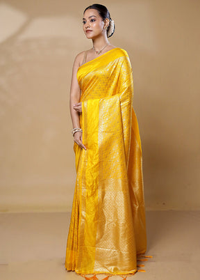 Yellow Dupion Silk Saree With Blouse Piece